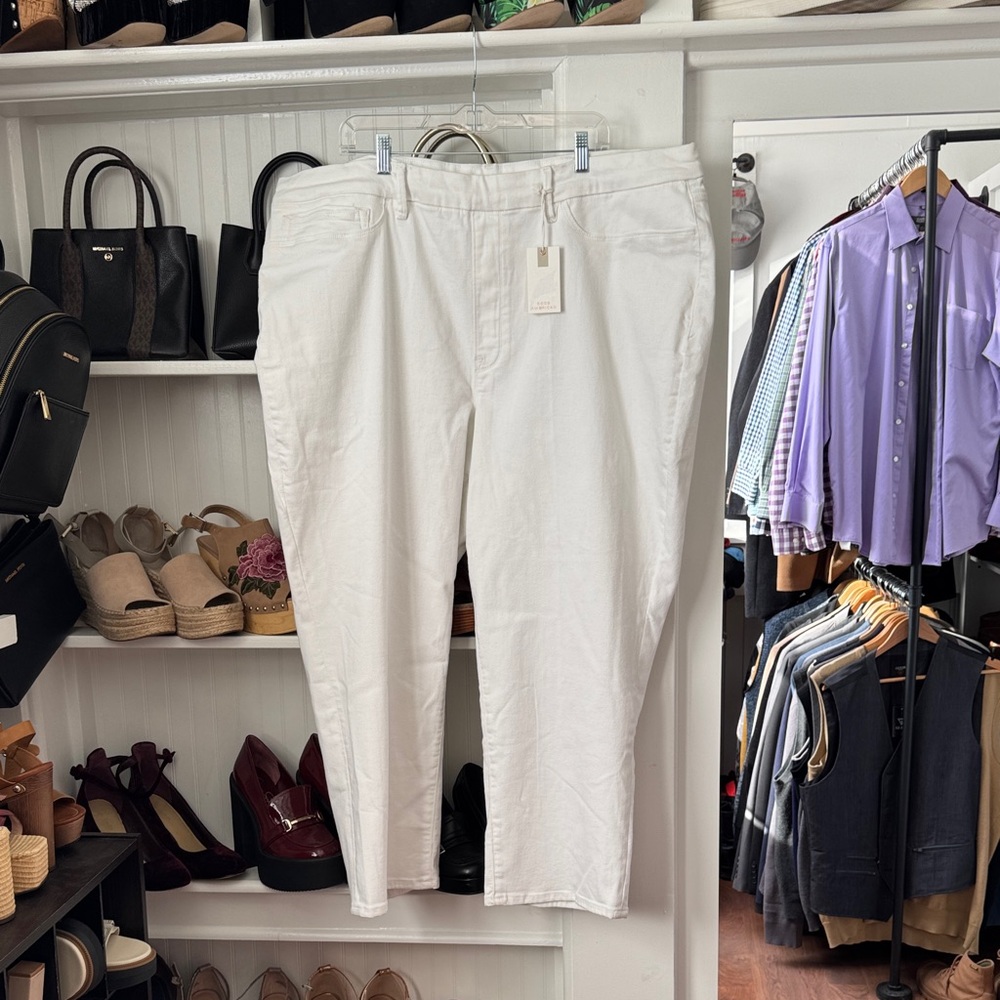 NWT Good American White Gorgeous Straight Leg Jeans Sz5XL